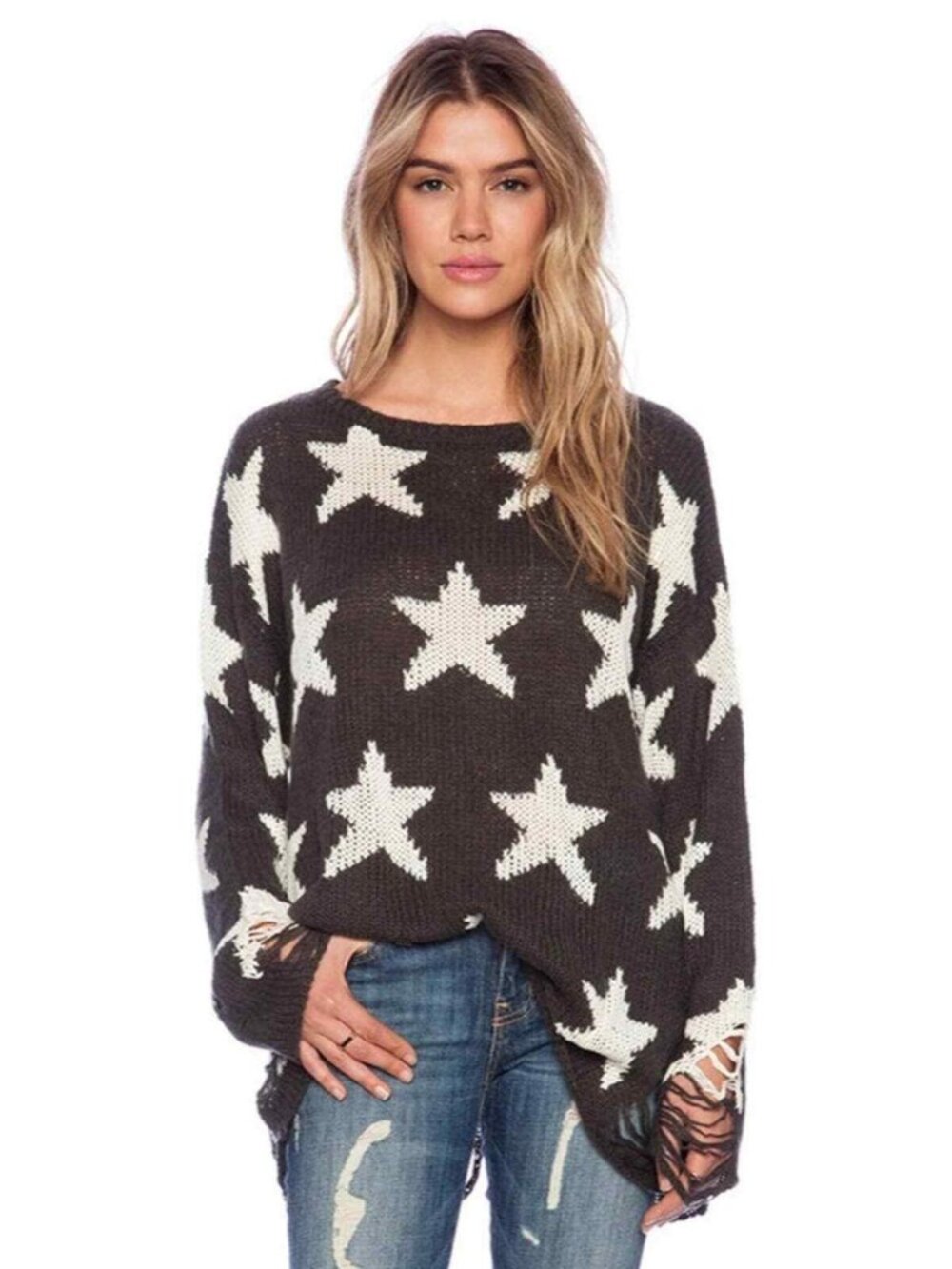 Wildfox Wild Fox Seeing Stars Star Lennon Distressed Knit Sweater